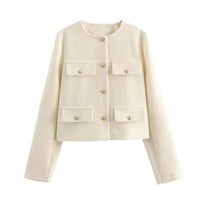 Thumbnail for Beige jacket with gold buttons on a white background