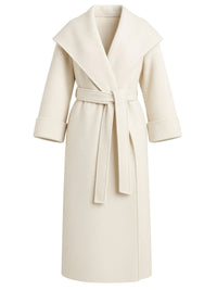 Thumbnail for White waterfall coat with a belt and shawl lapel on a white background
