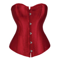 Thumbnail for Wine red satin corset with silver buttons on a white background