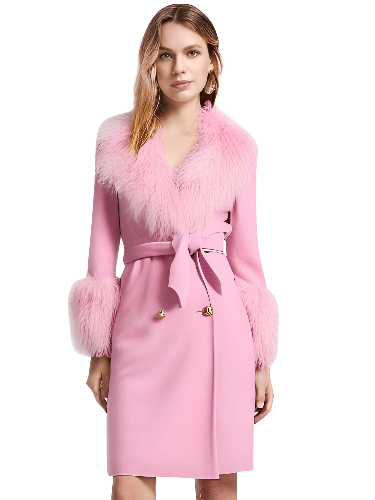 Women's Wool Cashmere Coat With Real Mongolian Sheep Fur Collar and Cuffs Ladies Double Faced Coats Belted Winter Fall Long Coat -, Coats , Drestiny , Australia, Black, Blue, Brown, Coats, Coffee, Dark Brown, Fuchsia, Green, Khaki, L, Light Grey, Light Purple, Lilac, M, Mint, Mint Green, Neon Green, Orange, Pink, Purple, Red, Royal Blue, S, Teal, United Kingdom, United States, Violet Red, White, XL, XXL , Drestiny , www.shopdrestiny.com