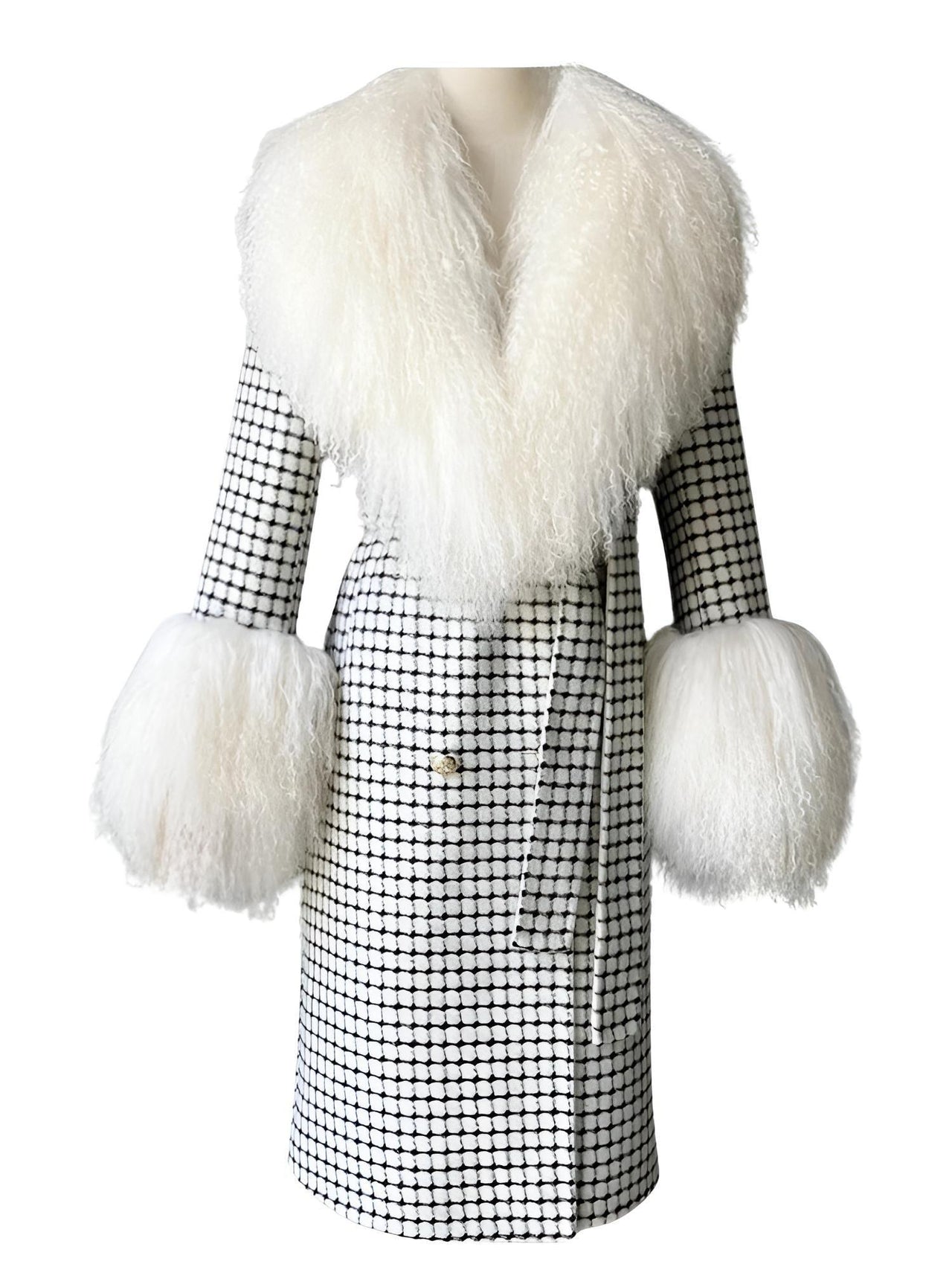 Women's Wool Cashmere Coat With Real Mongolian Sheep Fur Collar and Cuffs Ladies Double Faced Coats Belted Winter Fall Long Coat -, Coats , Drestiny , Australia, Black, Blue, Brown, Coats, Coffee, Dark Brown, Fuchsia, Green, Khaki, L, Light Grey, Light Purple, Lilac, M, Mint, Mint Green, Neon Green, Orange, Pink, Purple, Red, Royal Blue, S, Teal, United Kingdom, United States, Violet Red, White, XL, XXL , Drestiny , www.shopdrestiny.com