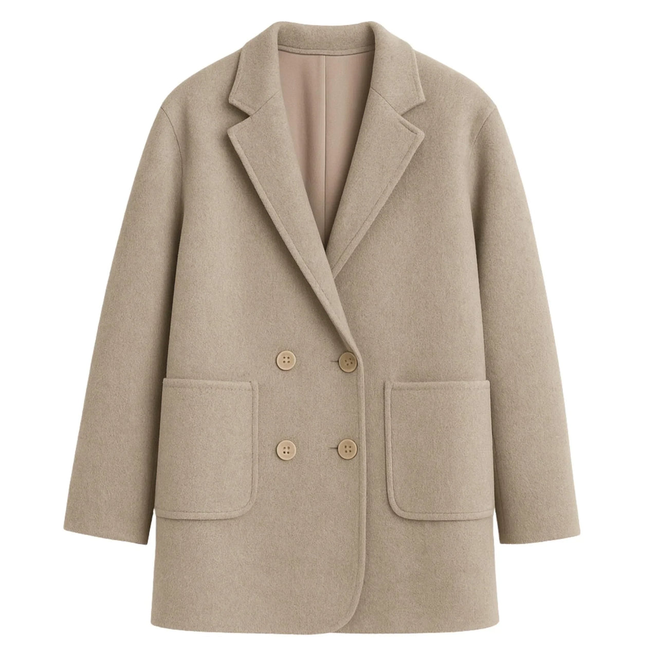 women's wool coat with button details on a white background