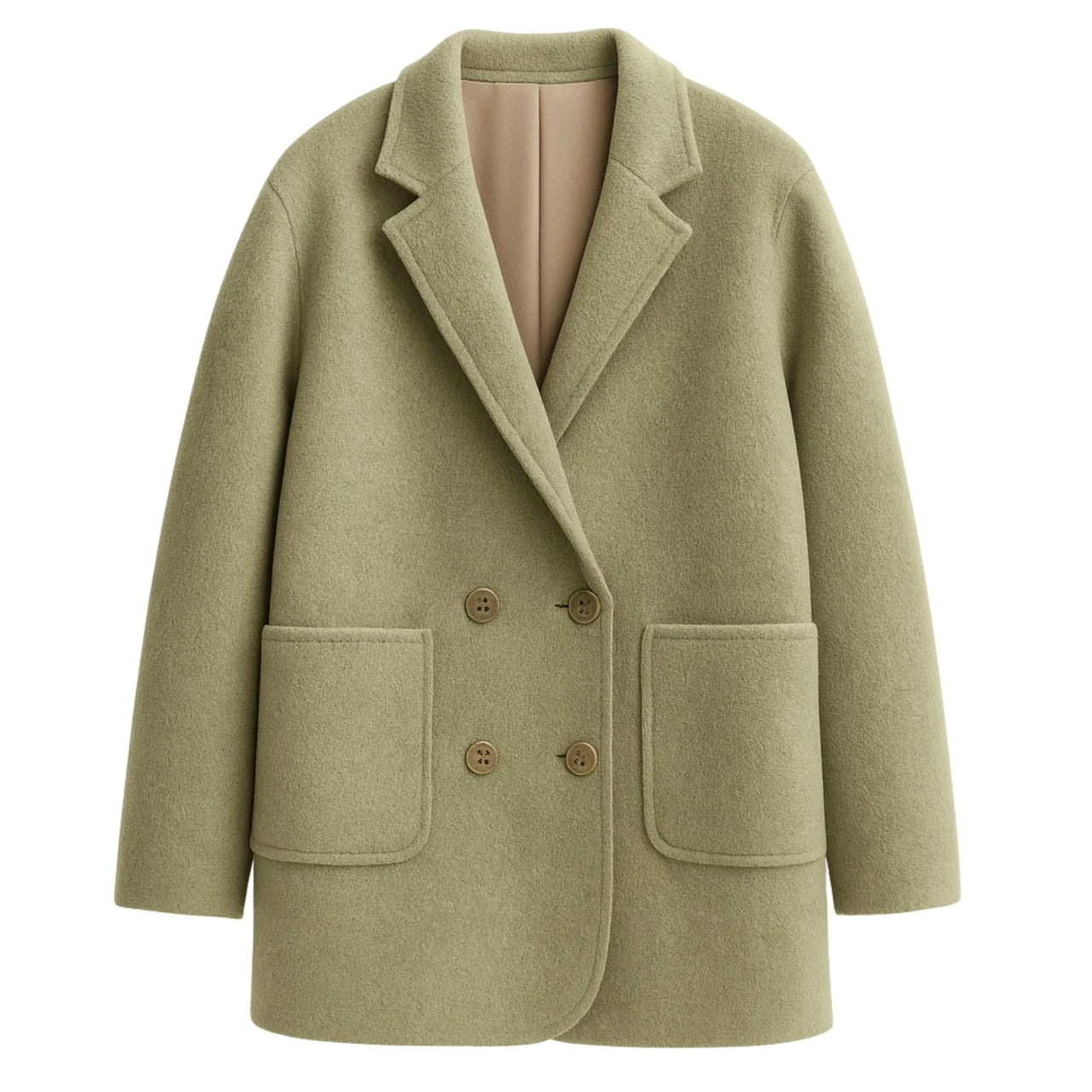 Women's Wool Coats Loose Casual Double Breasted Retro Jacket Office Lady Outerwear