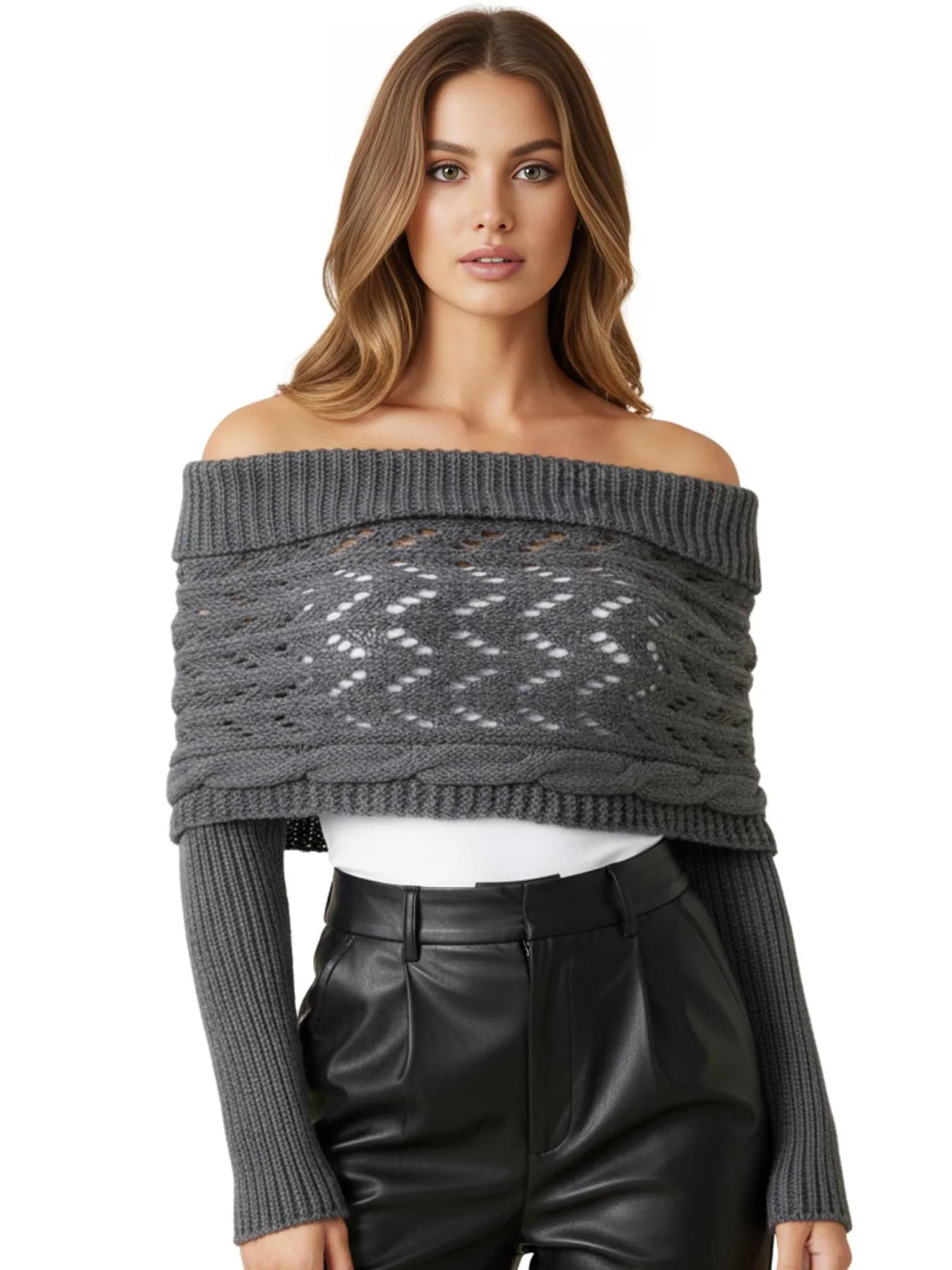 Women's Wrap Scarf Sweater Long-Sleeved Autumn Winter Shawl Wrap Solid Color Knitted Wrap Scarf