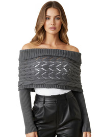 Thumbnail for Women's Wrap Scarf Sweater Long-Sleeved Autumn Winter Shawl Wrap Solid Color Knitted Wrap Scarf