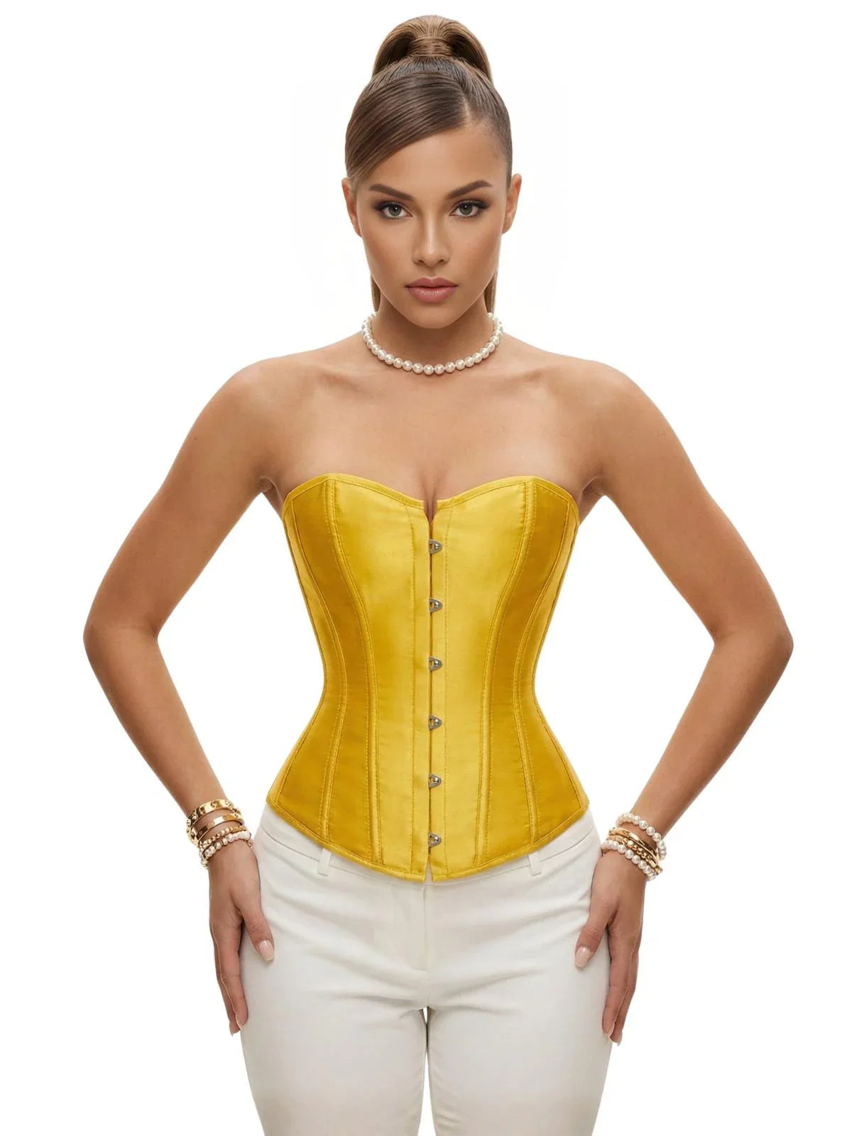 Women's Satin Corset Top Plus Size Bustiers Over Bust Sexy Vintage Style Bridal Corset Women