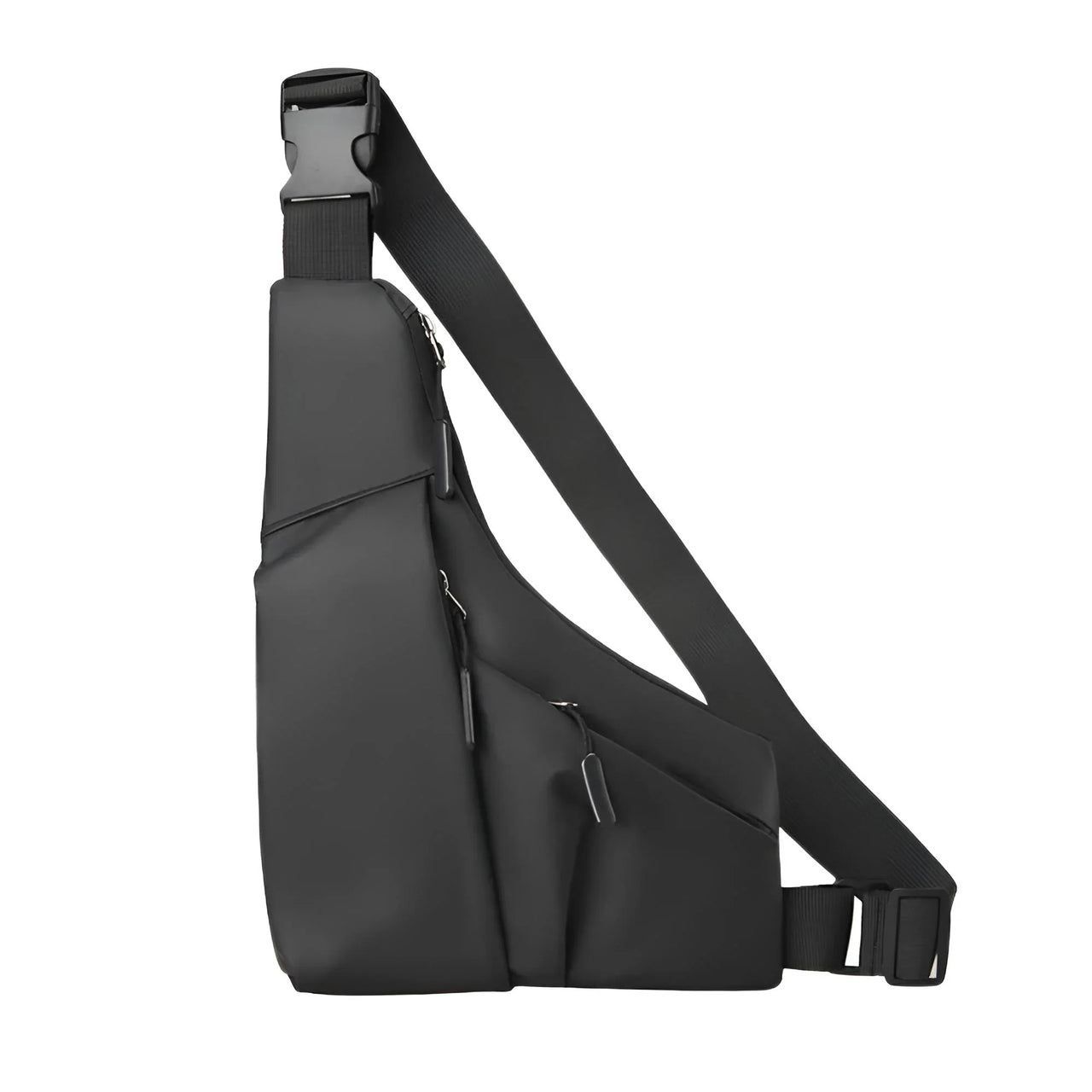 Black sling bag on a white background