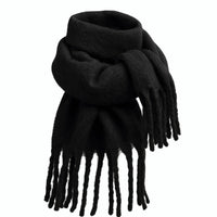Thumbnail for Black blanket scarf with fringes on a white background