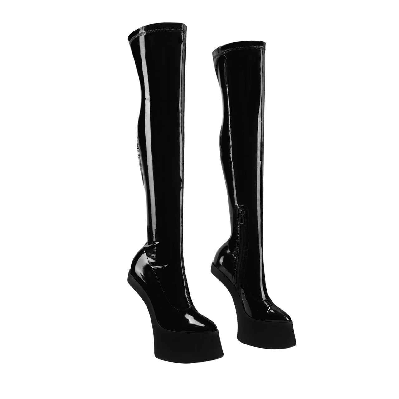 Black over the knee-high boot on a white background