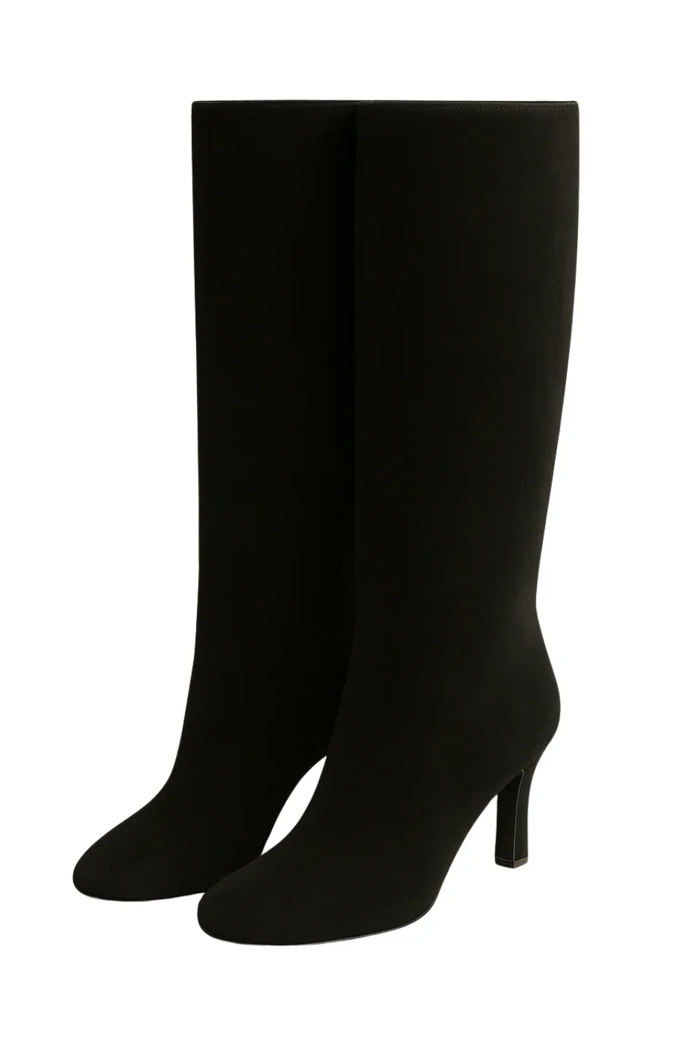 Black knee-high boots on a white background