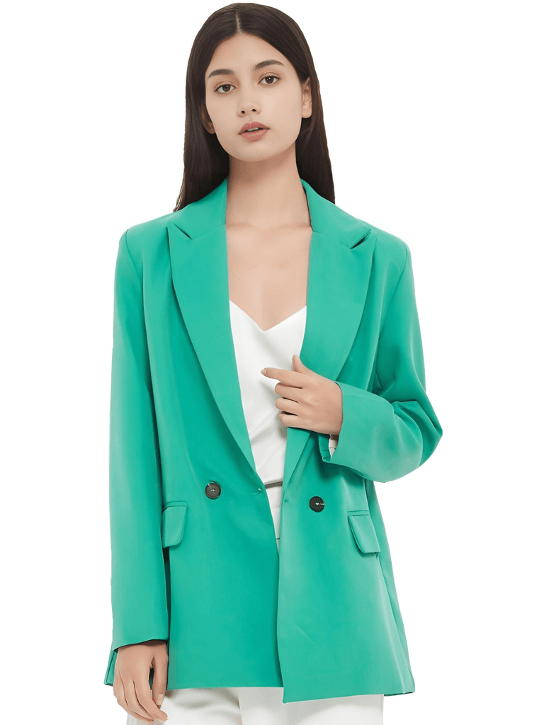 Women's Teal Double Breasted Pocket Blazer