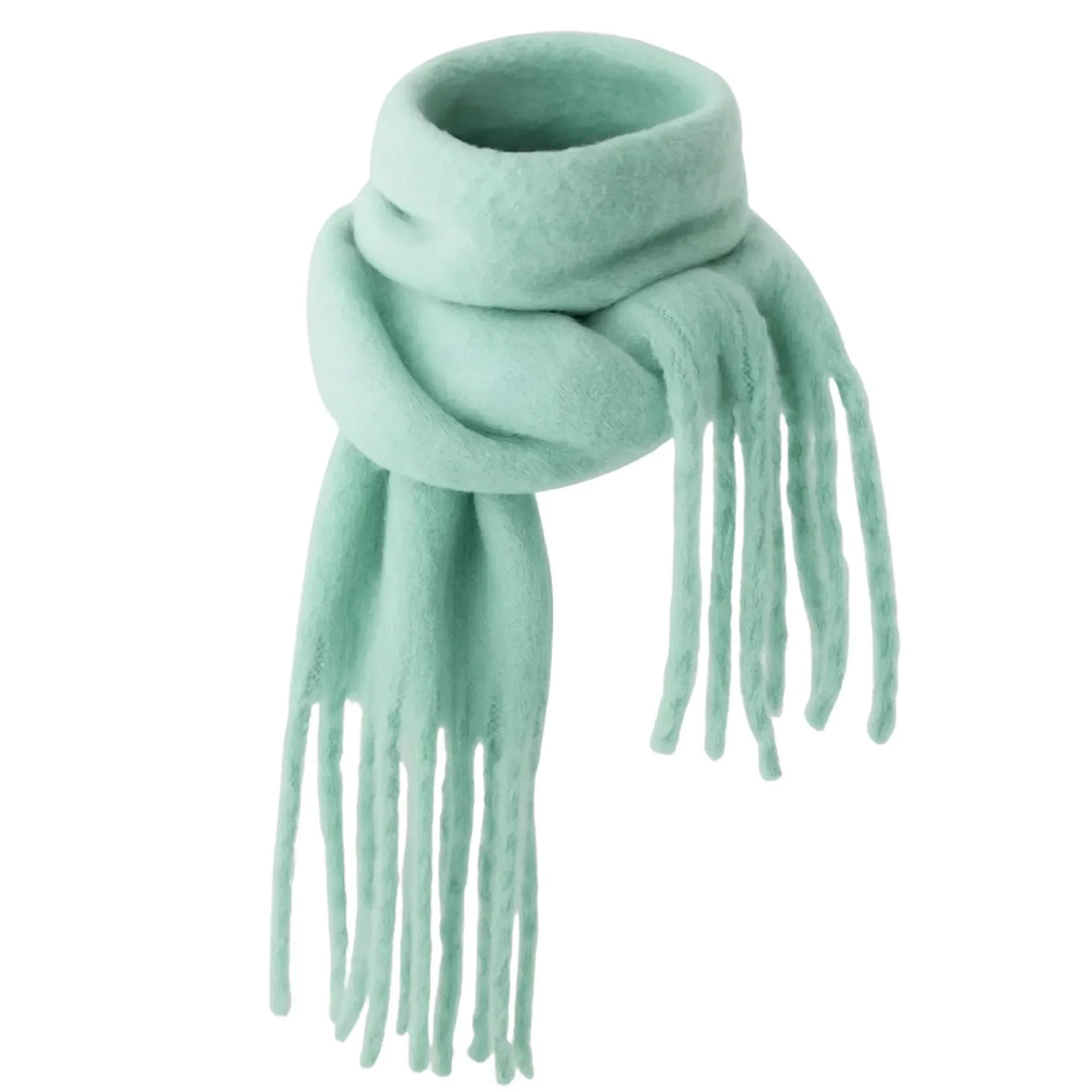 Cool blue scarf with fringes on a white background