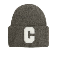 Thumbnail for Dark gray beanie with a white 'C' logo on a white background