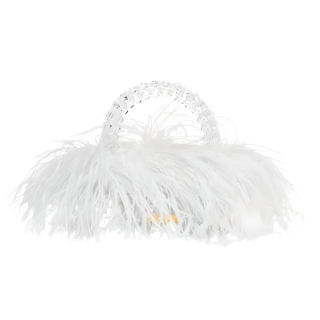 Pearl Bead Handle Bag with Feathers
