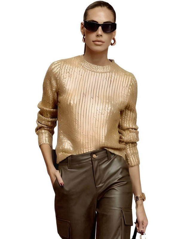 Elegant High Fashion Metallic Gold Sweaters for Women