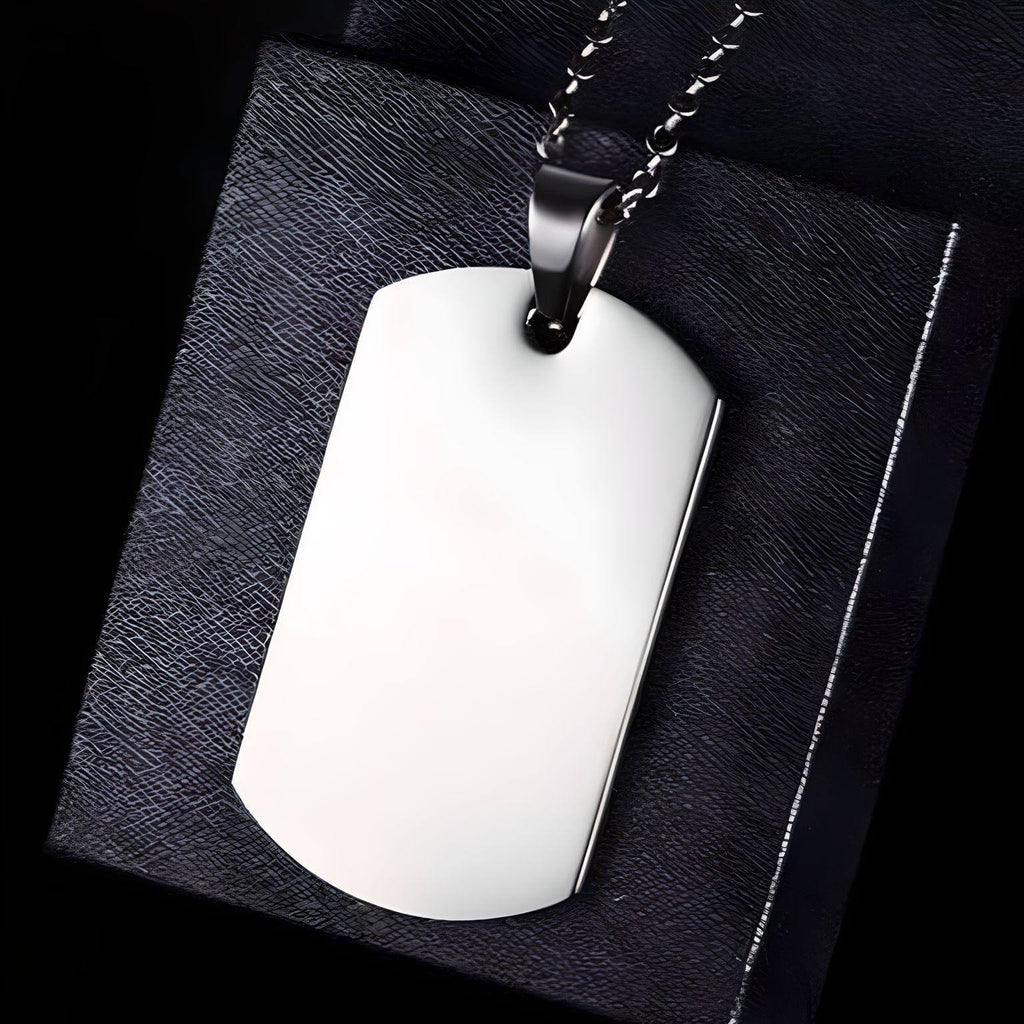 Men's Silver Dog Tag Pendant Necklace With Free Engraving!