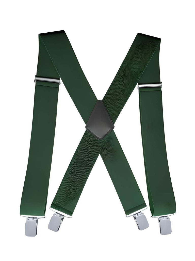 Heavy Duty Big Size Green Suspenders for Men - 2 Inch Wide X Back 4 Strong Clips
