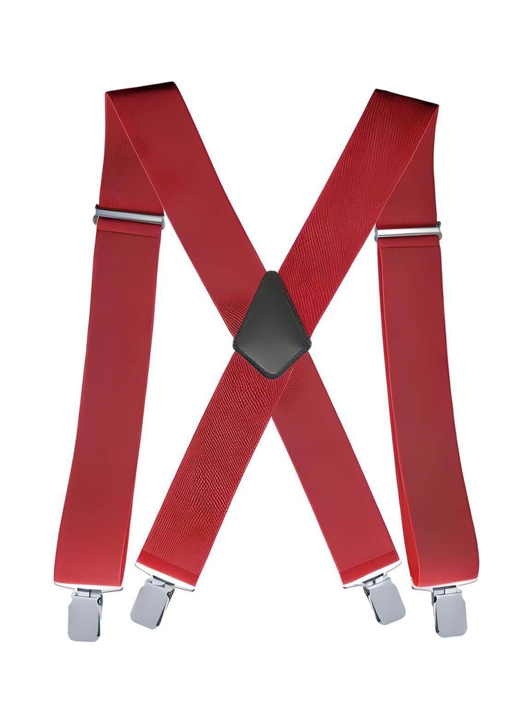 Heavy Duty Big Size Red Suspenders for Men - 2 Inch Wide X Back 4 Strong Clips