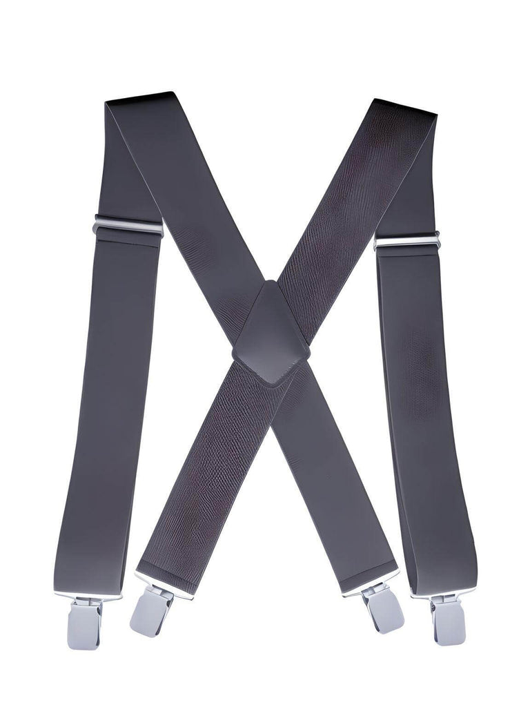 Heavy Duty Big Size Gray Suspenders for Men - 2 Inch Wide X Back 4 Strong Clips