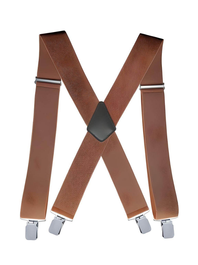 Heavy Duty Big Size Light Brown Suspenders for Men - 2 Inch Wide X Back 4 Strong Clips