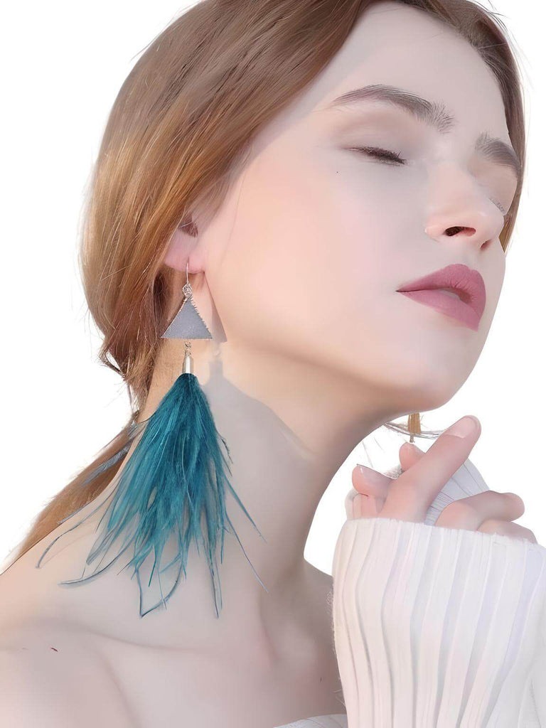 Women's Teal Blue Ostrich Feather Earrings