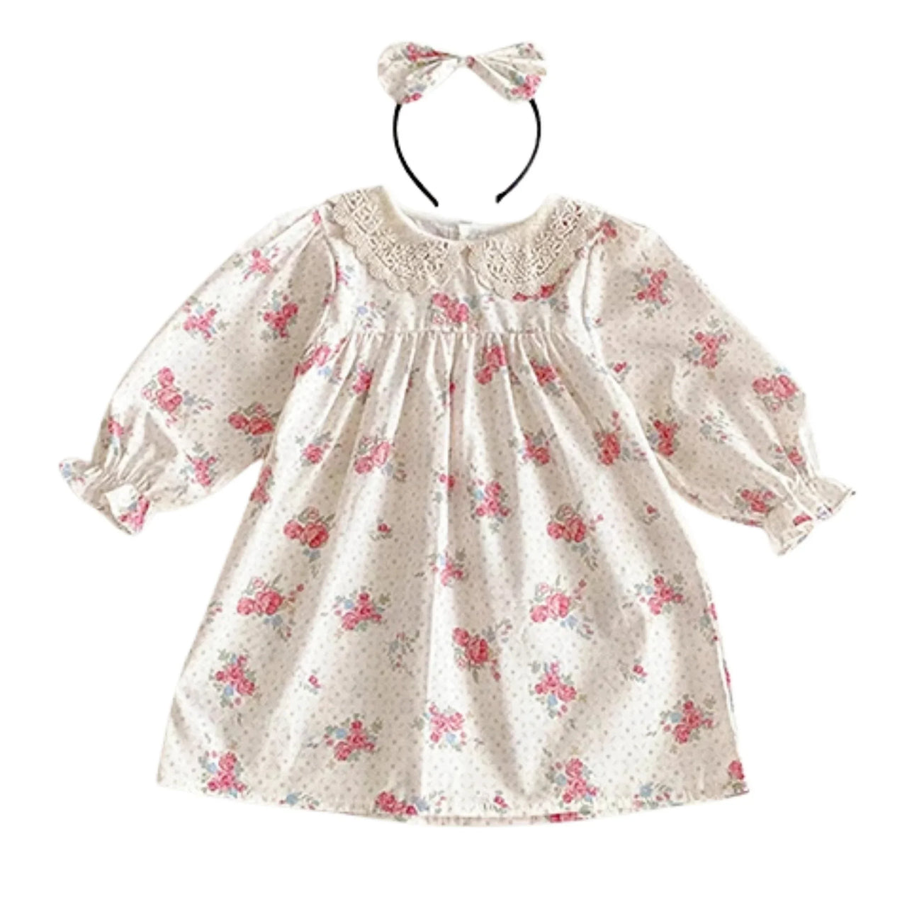 Floral dress with matching headband on a white background