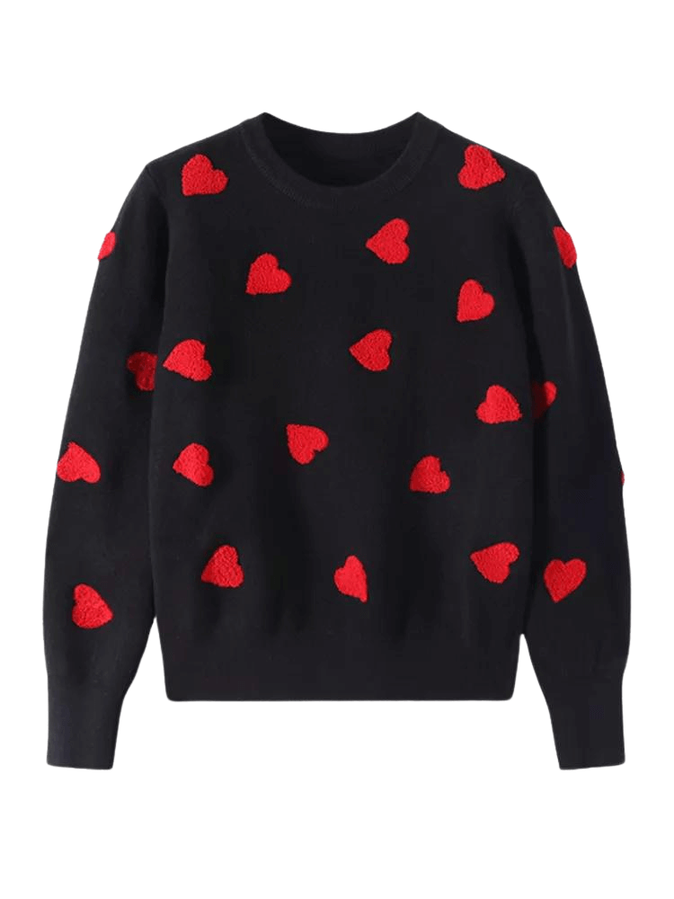 Black 3-D Heart Sweaters For Women