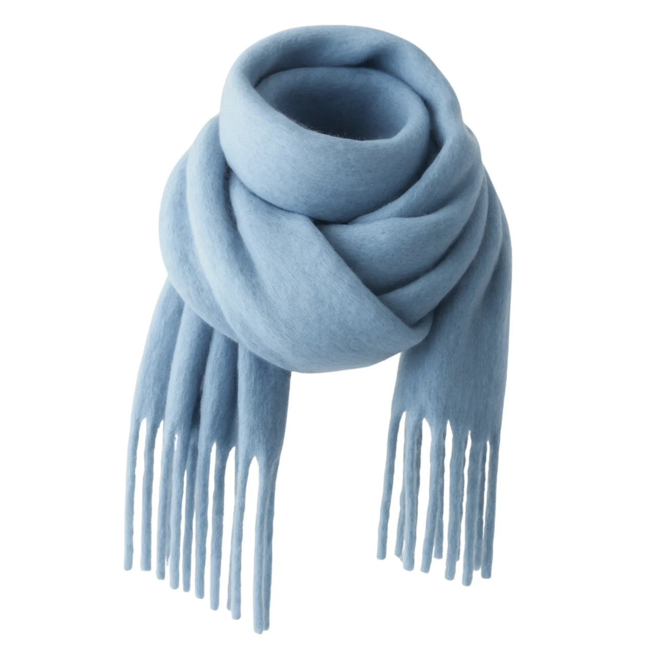 Light blue scarf with fringes on a white background