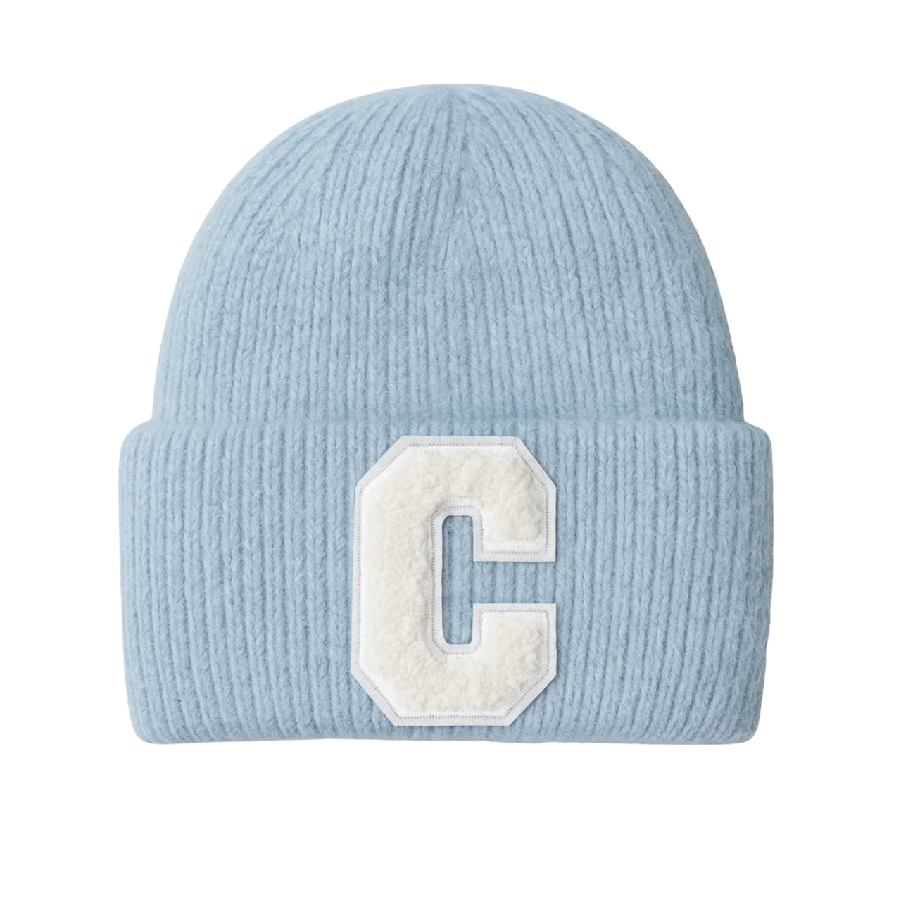 Light blue beanie with a white 'C' logo on a white background