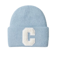 Thumbnail for Light blue beanie with a white 'C' logo on a white background