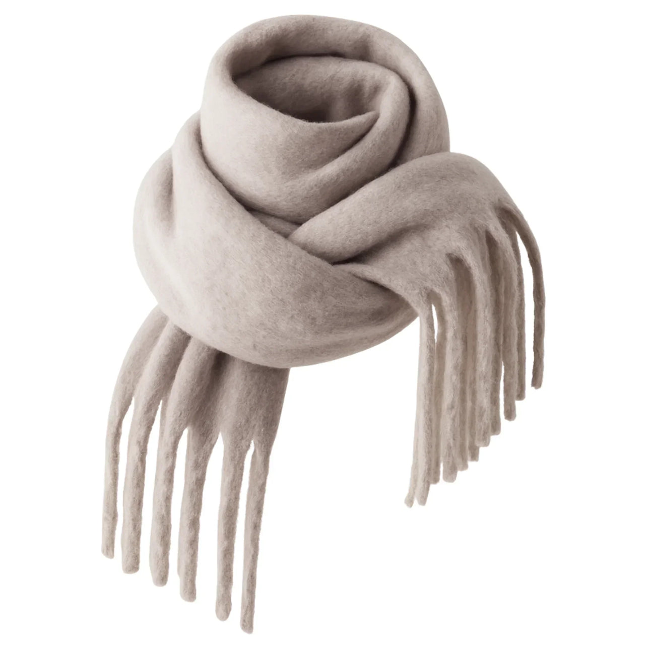 Light gray scarf with fringes on a white background