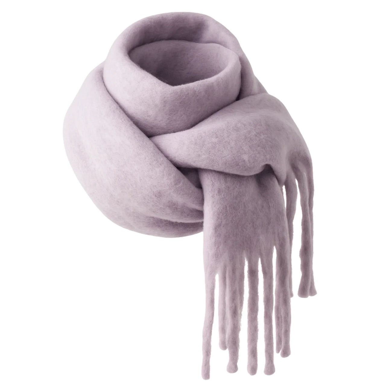 Light purple scarf with fringes on a white background