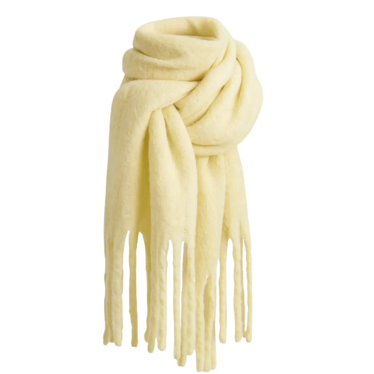 Yellow scarf with fringes on a white background