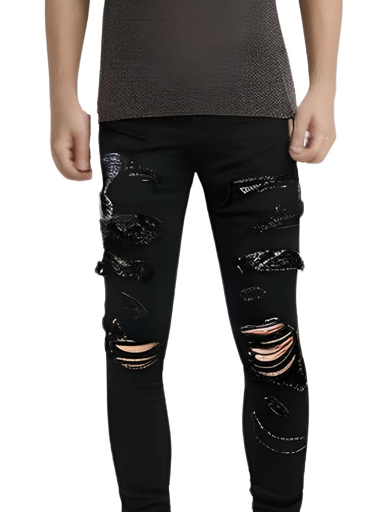 Men's Snake Embroidery Jeans Skinny Tapered Stretch Streetwear Denim Pants With Rips -, Jeans , Drestiny , 28, 30, 31, 32, 33, 34, 36, 38, 40, Australia, Black, Casual Pants, Jeans, New Zealand, Skinny Jeans, United Kingdom, United States , Drestiny , www.shopdrestiny.com
