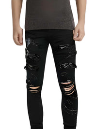 Thumbnail for Men's Snake Embroidery Jeans Skinny Tapered Stretch Streetwear Denim Pants With Rips -, Jeans , Drestiny , 28, 30, 31, 32, 33, 34, 36, 38, 40, Australia, Black, Casual Pants, Jeans, New Zealand, Skinny Jeans, United Kingdom, United States , Drestiny , www.shopdrestiny.com