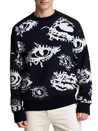 Thumbnail for Black sweater with white eye pattern worn by a man on a white background