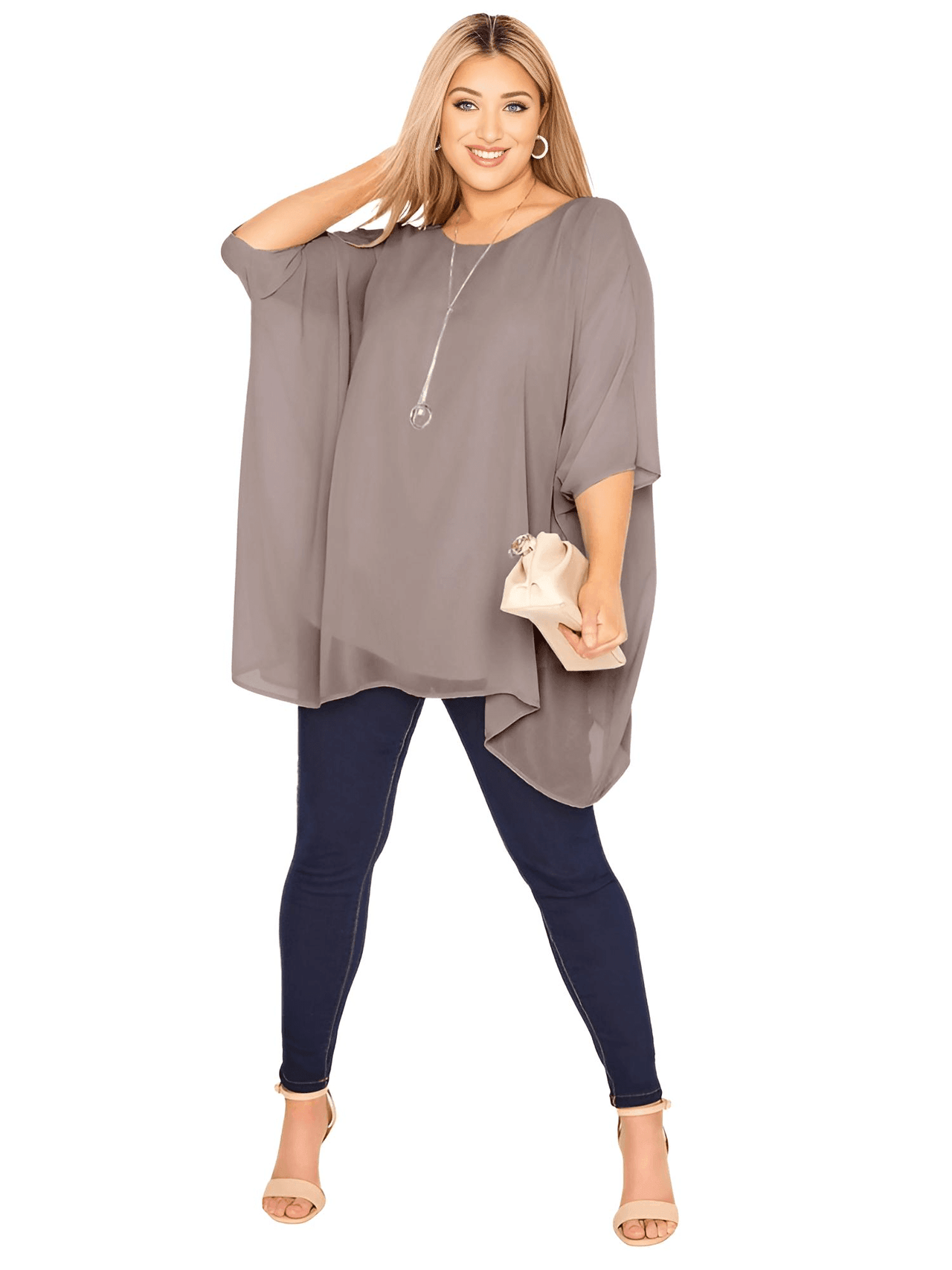 Elegant Plus Size Tunic Top Loose Batwing Sleeve - Up to 8XL! -, Blouses , Drestiny , 4XL, 5XL, 6XL, 7XL, 8XL, Australia, Blouses, Brown, Casual Shirts, Dress Shirts, Khaki, L, New Zealand, Short Sleeves, Sienna, United Kingdom, United States, XL, XXL, XXXL , Drestiny , www.shopdrestiny.com