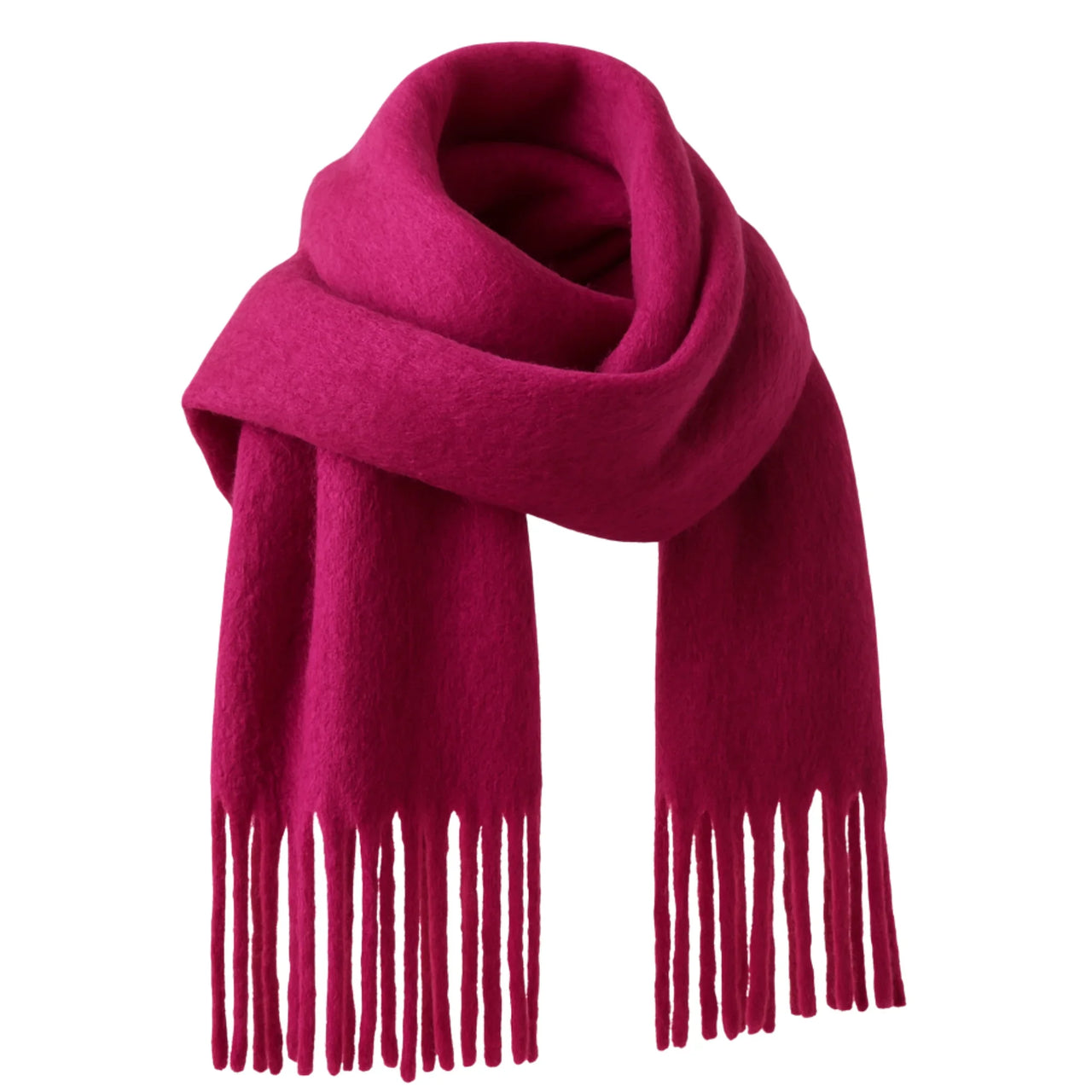 Purple blanket scarf with fringes on a white background