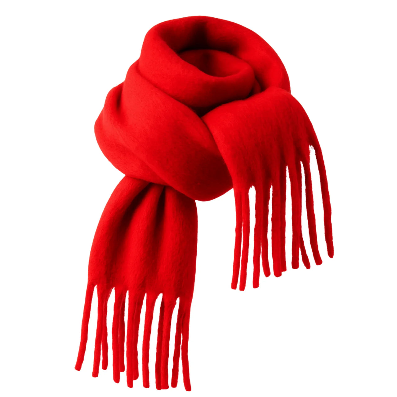 Red scarf with fringes on a white background