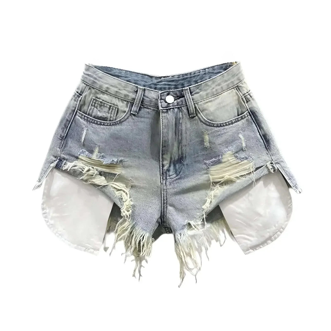 ripped denim shorts on a white background