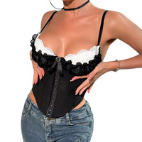 Thumbnail for Women's Ruffle Lace-Trim Crop Corset Going Out Camisole Y2K Street Date Night Club Party Tops, Drestiny, Corsets, Crop Tops, Tank Tops, Causal Shirts, Sleeveless, S, M, L, United States, USA, Canada, Australia, New Zealand, United Kingdom, Blue, Pink, UK, Navy, Red, Brown, Grey, Black, Y2K corset top, ruffle lace crop top, sexy going out tops, date night camisole, clubwear tops women, Y2K fashion tops, lace trim corset top, party tops women's, ruffle crop top UK, going out camis UK, shopdrestiny.com 
