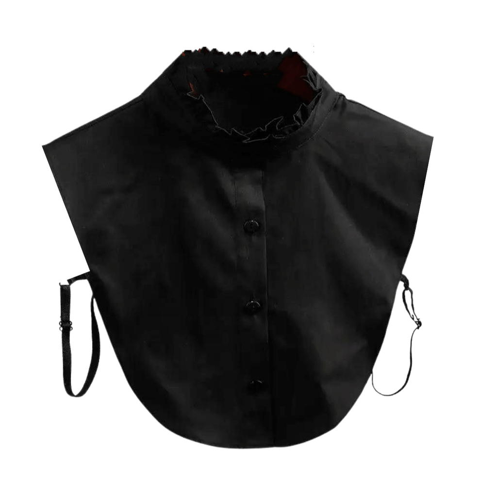1pc Fake Collar - Detachable Solid Black High Neck Ruffle Shirt Collar for Women