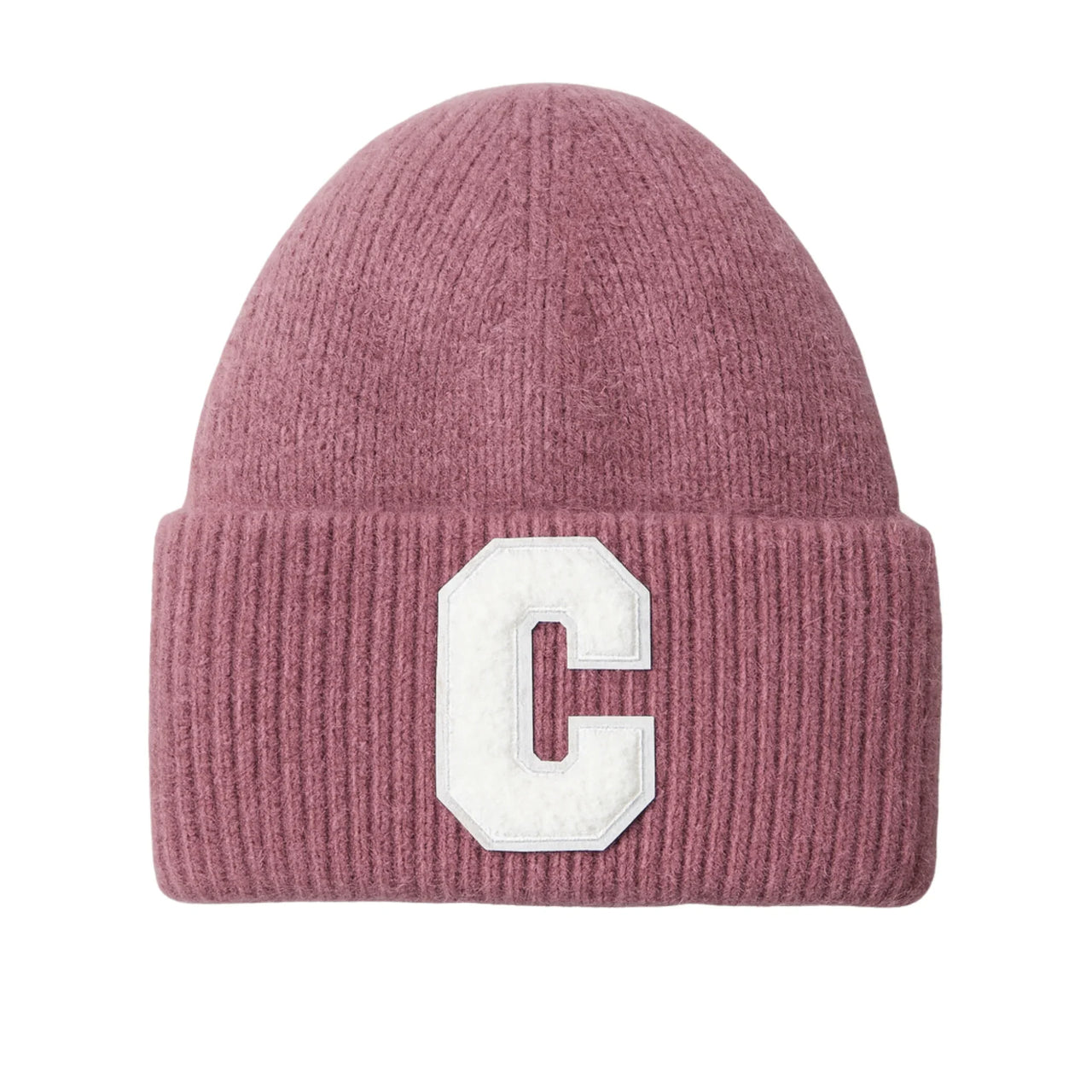 Violet red beanie with a white 'C' logo on a white background