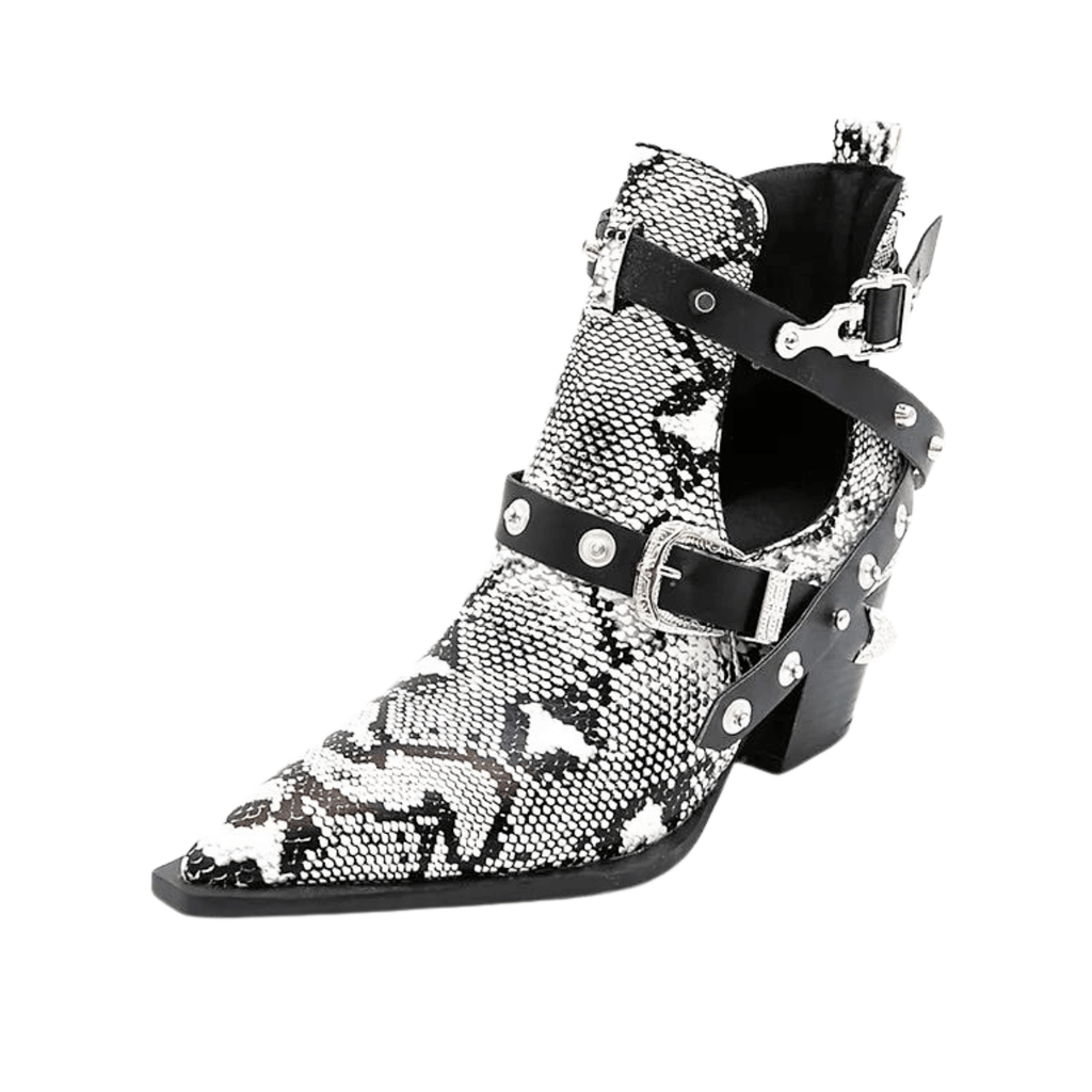 Buckled Motorcycle Western White Cowboy Boots For Women