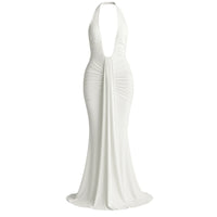 Thumbnail for Deep V-Neck Halter Maxi Dress Women's Sleeveless Ruched Gown Draped Club Party Long Dress