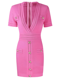 Thumbnail for Women's Short-Sleeved V-Neck Mini Dress, Drestiny, Mini Dresses, Short Sleeves, S, M, L, XL, United States, USA, Canada, Australia, New Zealand, United Kingdom, UK, Teal, Dark Olive Green, Black, Deep Pink, White, Orange, Red, Purple, Yellow, Khaki, v-neck mini dress, V-neck mini dress Pink, shopdrestiny.com