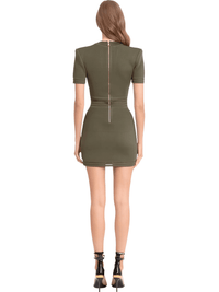 Thumbnail for Women's Short-Sleeved V-Neck Mini Dress, Drestiny, Mini Dresses, Short Sleeves, S, M, L, XL, United States, USA, Canada, Australia, New Zealand, United Kingdom, UK, Teal, Dark Olive Green, Black, Deep Pink, White, Orange, Red, Purple, Yellow, Khaki, v-neck mini dress, V-neck mini dress dark olive green, shopdrestiny.com
