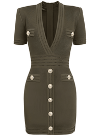Thumbnail for Women's Short-Sleeved V-Neck Mini Dress, Drestiny, Mini Dresses, Short Sleeves, S, M, L, XL, United States, USA, Canada, Australia, New Zealand, United Kingdom, UK, Teal, Dark Olive Green, Black, Deep Pink, White, Orange, Red, Purple, Yellow, Khaki, v-neck mini dress, V-neck mini dress dark olive green, shopdrestiny.com