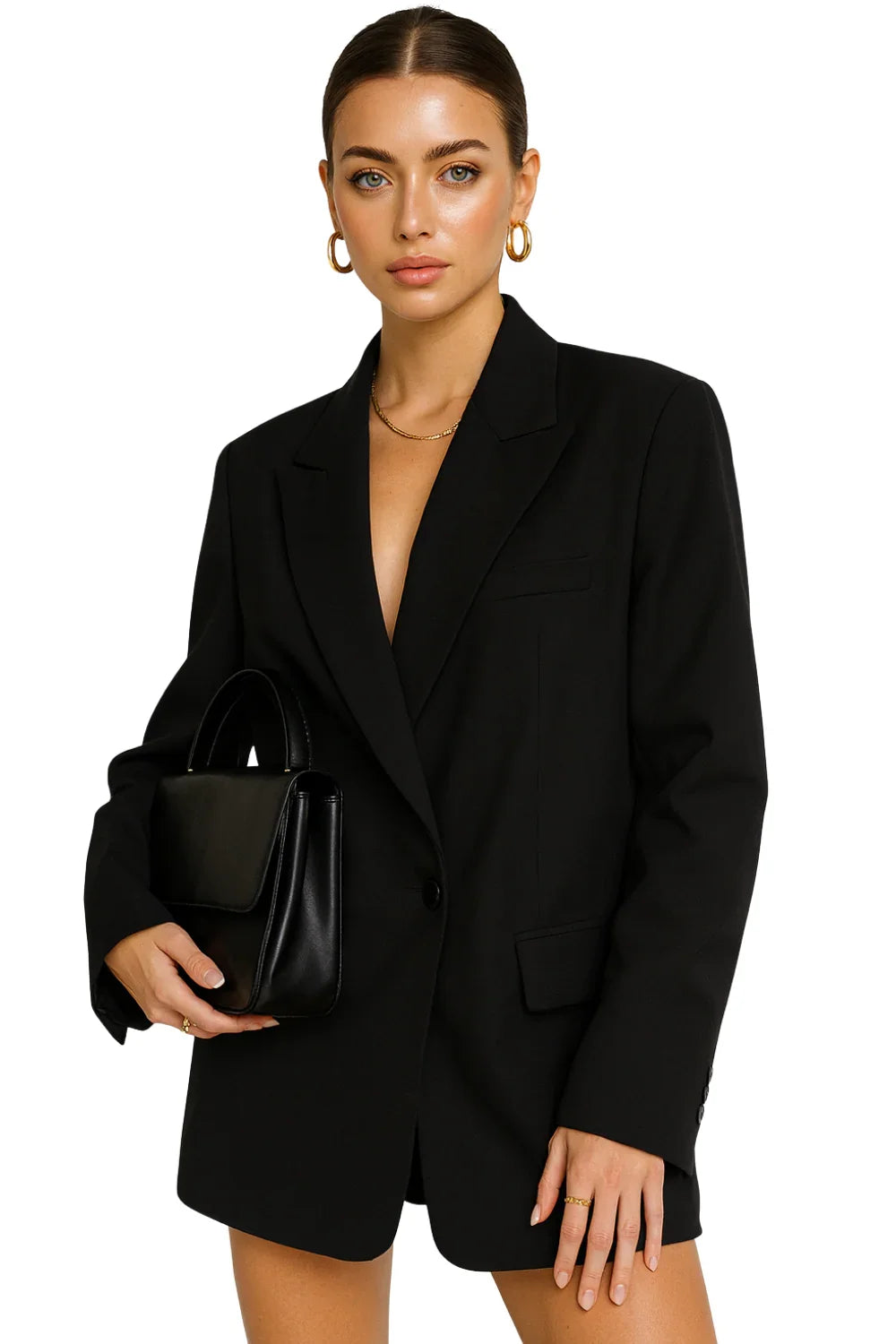Women's Oversized Blazer Coat Vintage Long Sleeve Pockets Female Outerwear Chic