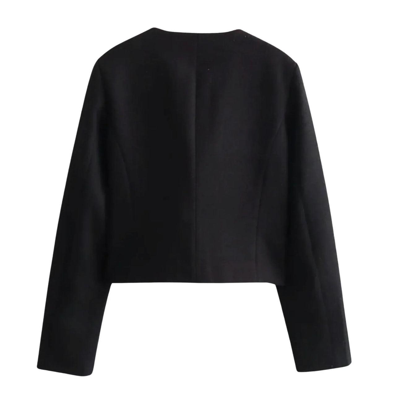 Black long-sleeve top on a white background